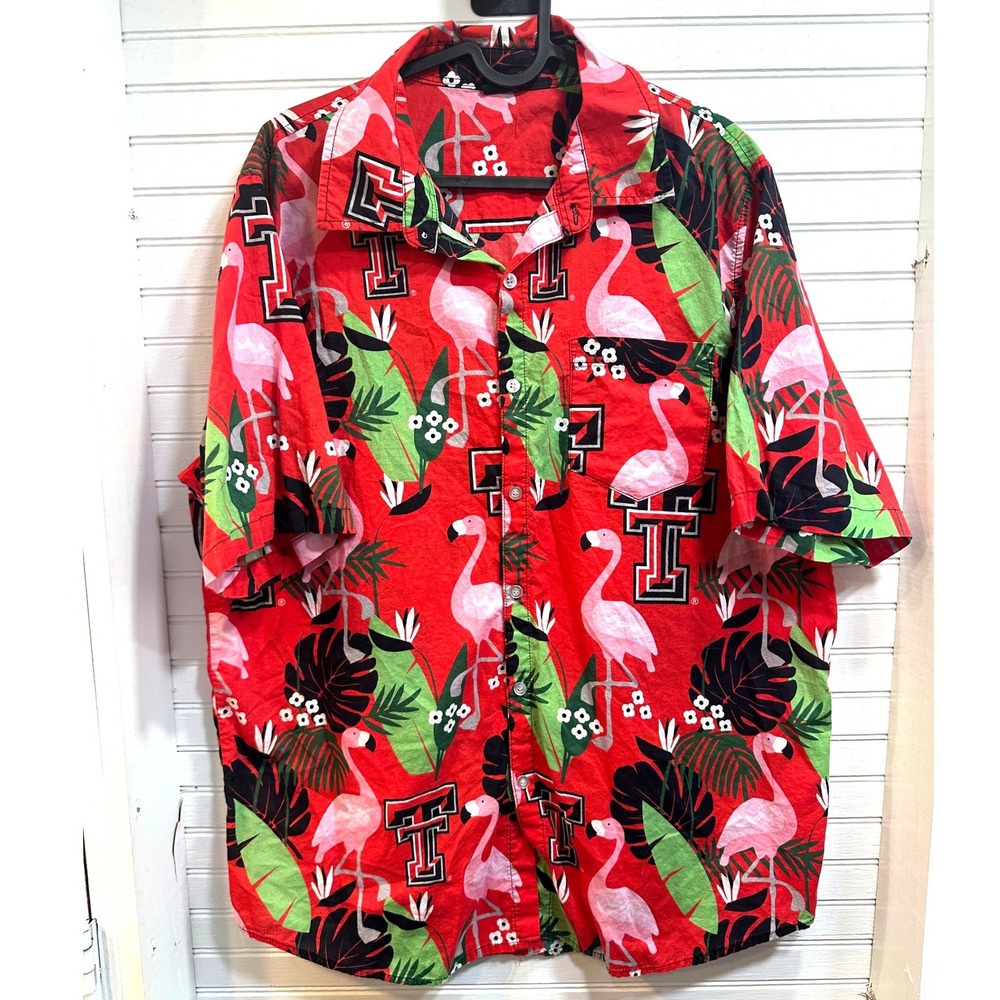 FOCO NCAA Texas Tech Red Raiders Double T Hawaiian Flamingo Button-up Shirt XL